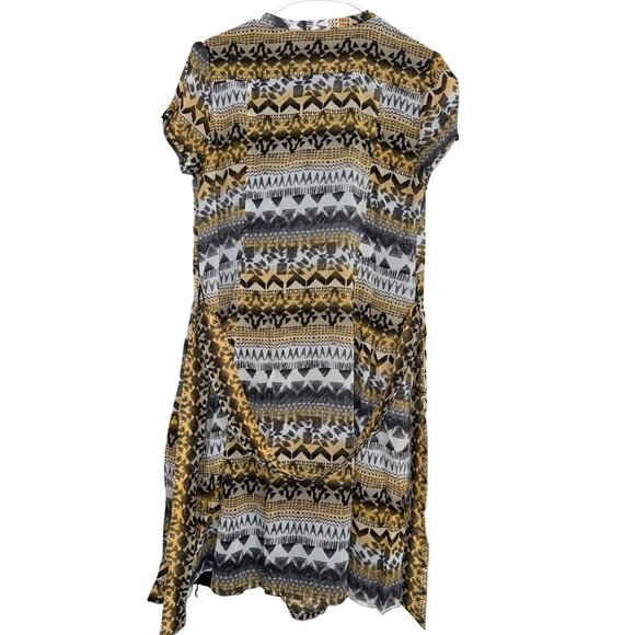 Robert Louis Womens Mustard & Ivory Geometric Print Button-Front Midi Dress With - Picture 7 of 9